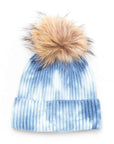 Large Genuine Fur Pom Tie Dyed Beanie