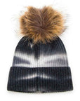 Large Genuine Fur Pom Tie Dyed Beanie