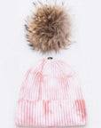 Large Genuine Fur Pom Tie Dyed Beanie