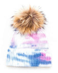 Large Genuine Fur Pom Tie Dyed Beanie