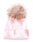 Large Genuine Fur Pom Tie Dyed Beanie