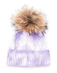 Large Genuine Fur Pom Tie Dyed Beanie