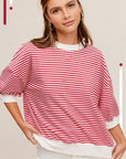 La Miel Crew Neck Stripe Short Sleeve Top