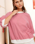 La Miel Crew Neck Stripe Short Sleeve Top