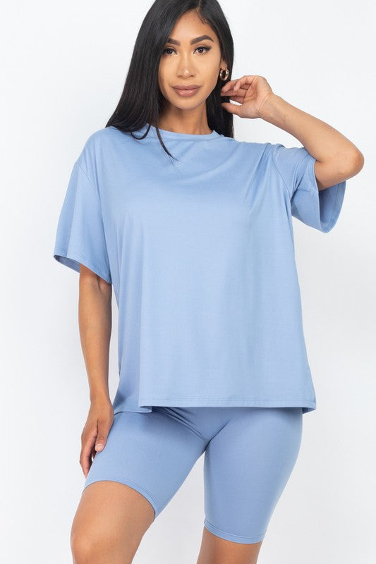 Loose Fit Top Oversize Shirt & Biker Shorts Set