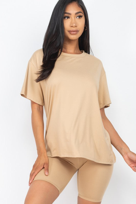 Loose Fit Top Oversize Shirt & Biker Shorts Set