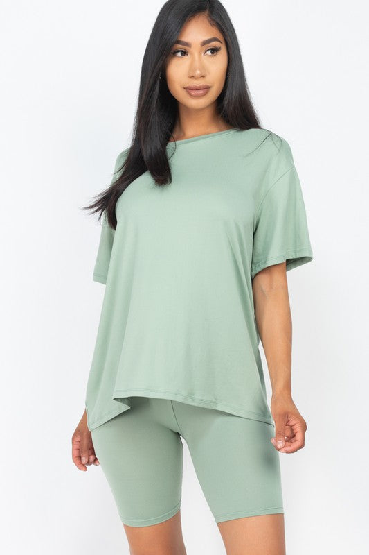 Loose Fit Top Oversize Shirt & Biker Shorts Set