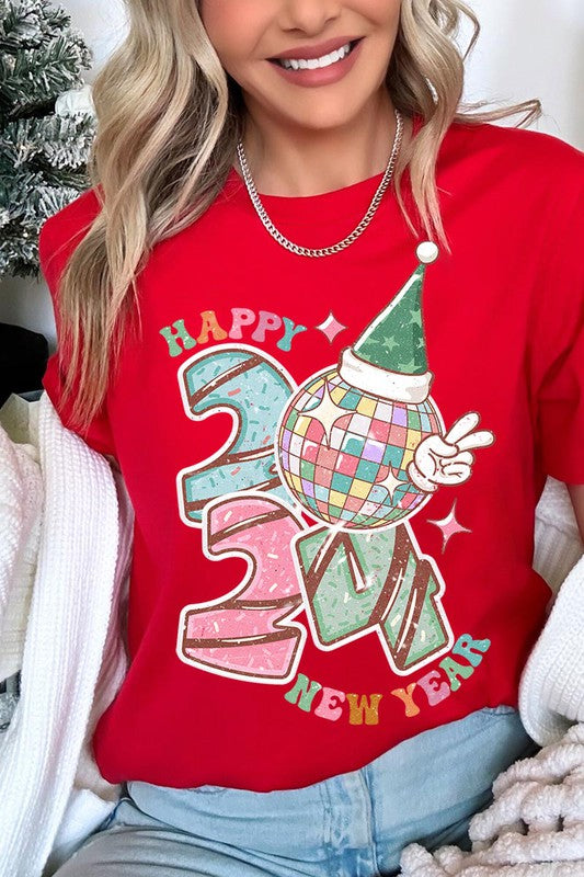 Happy New Year 2024 Disco Ball Graphic Tee