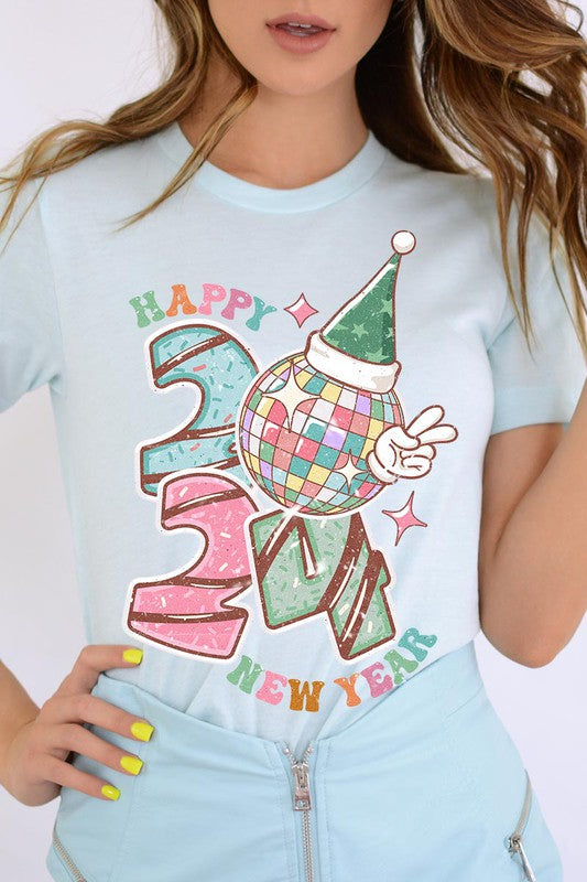 Happy New Year 2024 Disco Ball Graphic Tee