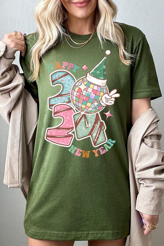 Happy New Year 2024 Disco Ball Graphic Tee