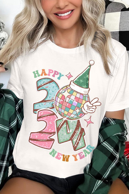 Happy New Year 2024 Disco Ball Graphic Tee