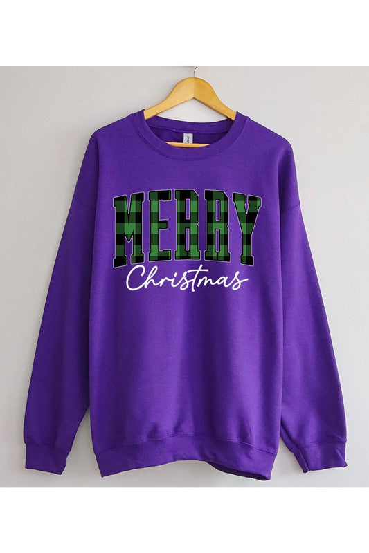 Plaid Merry Christmas Unisex Fleece Graphic Sweatshirt