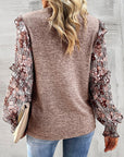 Ruffle Tiered Floral Sleeve Crew Neck Blouse