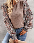 Ruffle Tiered Floral Sleeve Crew Neck Blouse