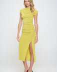 Renee C. Made in USA Sleeveless Ruched Dress with Slit