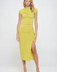 Renee C. Made in USA Sleeveless Ruched Dress with Slit