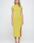 Renee C. Made in USA Sleeveless Ruched Dress with Slit