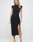 Renee C. Made in USA Sleeveless Ruched Dress with Slit