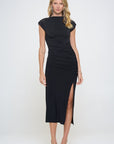 Renee C. Made in USA Sleeveless Ruched Dress with Slit