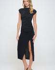 Renee C. Made in USA Sleeveless Ruched Dress with Slit