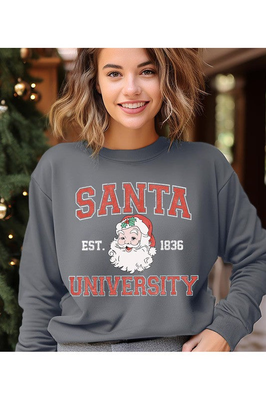 Santa University Christmas Unisex Fleece Graphic Sweatshirt