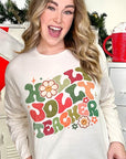 Holly Jolly Teacher Graphic BF Long Sleeve T-Shirt