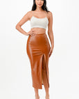 La Scala PU Pencil Skirt with Open Slit