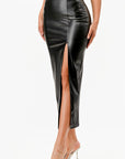 La Scala PU Pencil Skirt with Open Slit