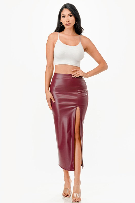 La Scala PU Pencil Skirt with Open Slit