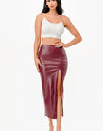 La Scala PU Pencil Skirt with Open Slit