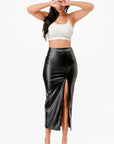 La Scala PU Pencil Skirt with Open Slit