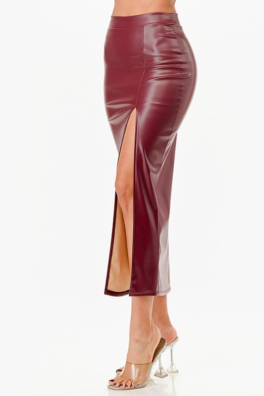 La Scala PU Pencil Skirt with Open Slit