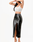 La Scala PU Pencil Skirt with Open Slit