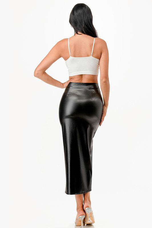 La Scala PU Pencil Skirt with Open Slit