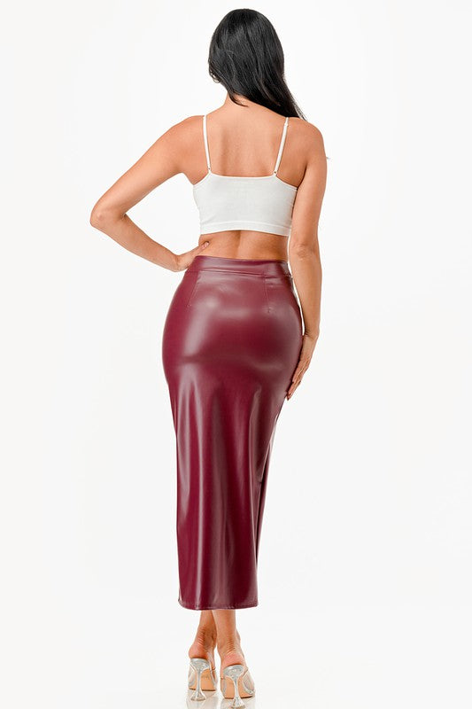 La Scala PU Pencil Skirt with Open Slit