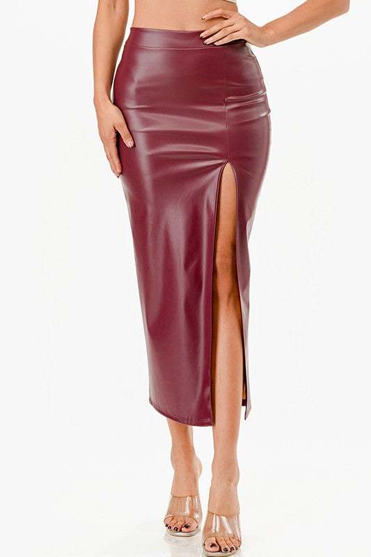 La Scala PU Pencil Skirt with Open Slit