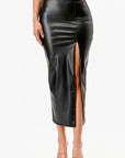 La Scala PU Pencil Skirt with Open Slit