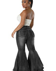 Sexy Fashion Style Denim Pants with Ruffled Flare by Claude