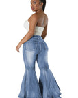 Sexy Fashion Style Denim Pants with Ruffled Flare by Claude