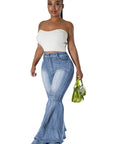 Sexy Fashion Style Denim Pants with Ruffled Flare by Claude