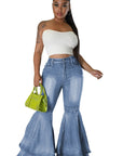 Sexy Fashion Style Denim Pants with Ruffled Flare by Claude