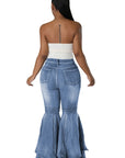 Sexy Fashion Style Denim Pants with Ruffled Flare by Claude