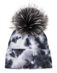 Tie Dyed Natural Raccoon Fur Pom Beanie