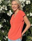 V-Neck Button Blouse in Coral - Online Only