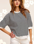 La Miel Crew Neck Stripe Short Sleeve Top