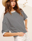 La Miel Crew Neck Stripe Short Sleeve Top