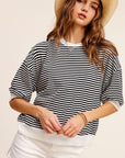 La Miel Crew Neck Stripe Short Sleeve Top