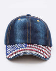 Rhinestone USA Flag Brim Baseball Cap