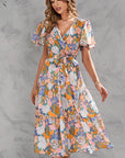 V-neck Floral Tiered Midi Dress