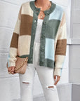 Sage Beige Cream Solid Button Up Sweater Cardigan